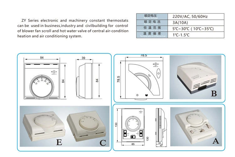 Zy Series Temperature Control Switch Temperature Controller, Mechanical Electronic Room Thermostat for Central Air Conditioner